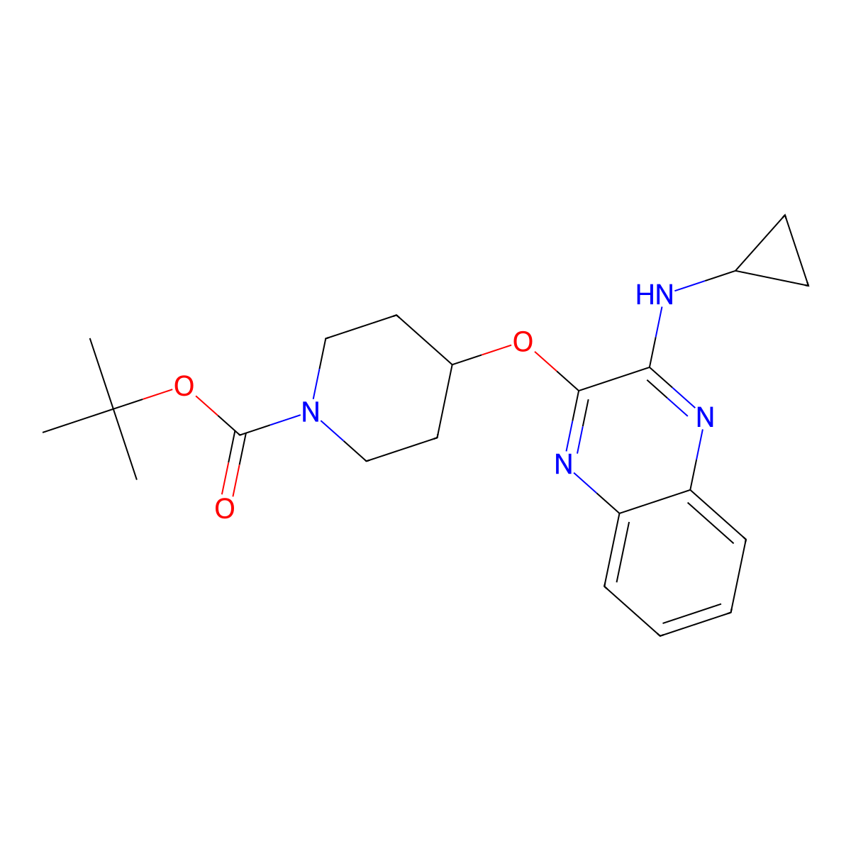 tert-Butyl 4-((3-(cyclopropylamino)quinoxalin-2-yl)oxy)piperidine-1-carboxylate molecular structure, CAS 1185318-18-6