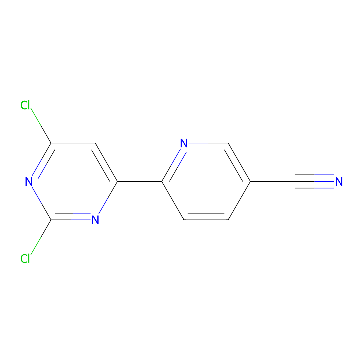 2,6-Dichloro-4-(5'-cyano-2'-pyridyl)pyrimidine molecular structure, CAS 1185318-36-8