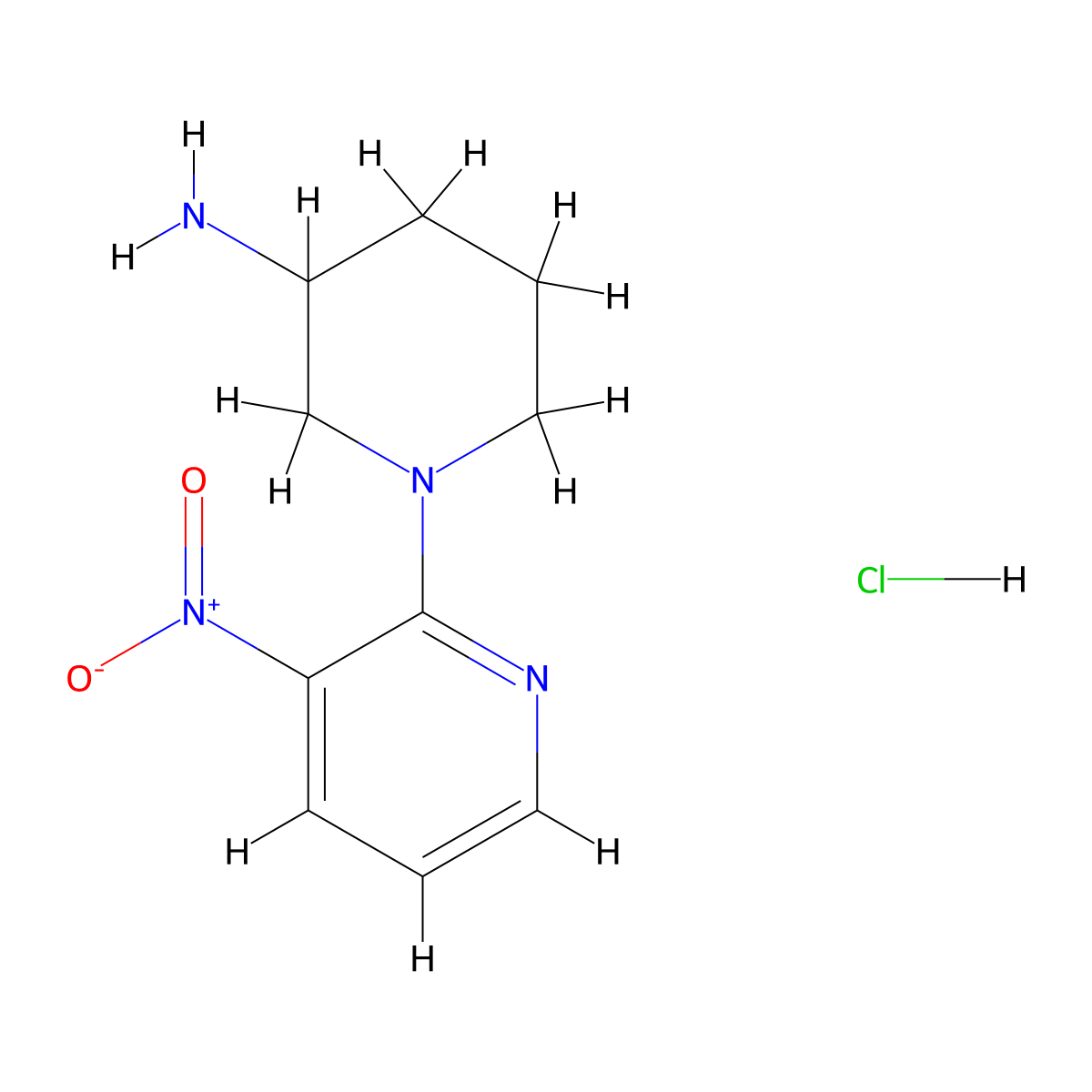 1-(3-Nitro-2-pyridyl)-3-piperidylamine, chloride molecular structure, CAS 1185319-26-9
