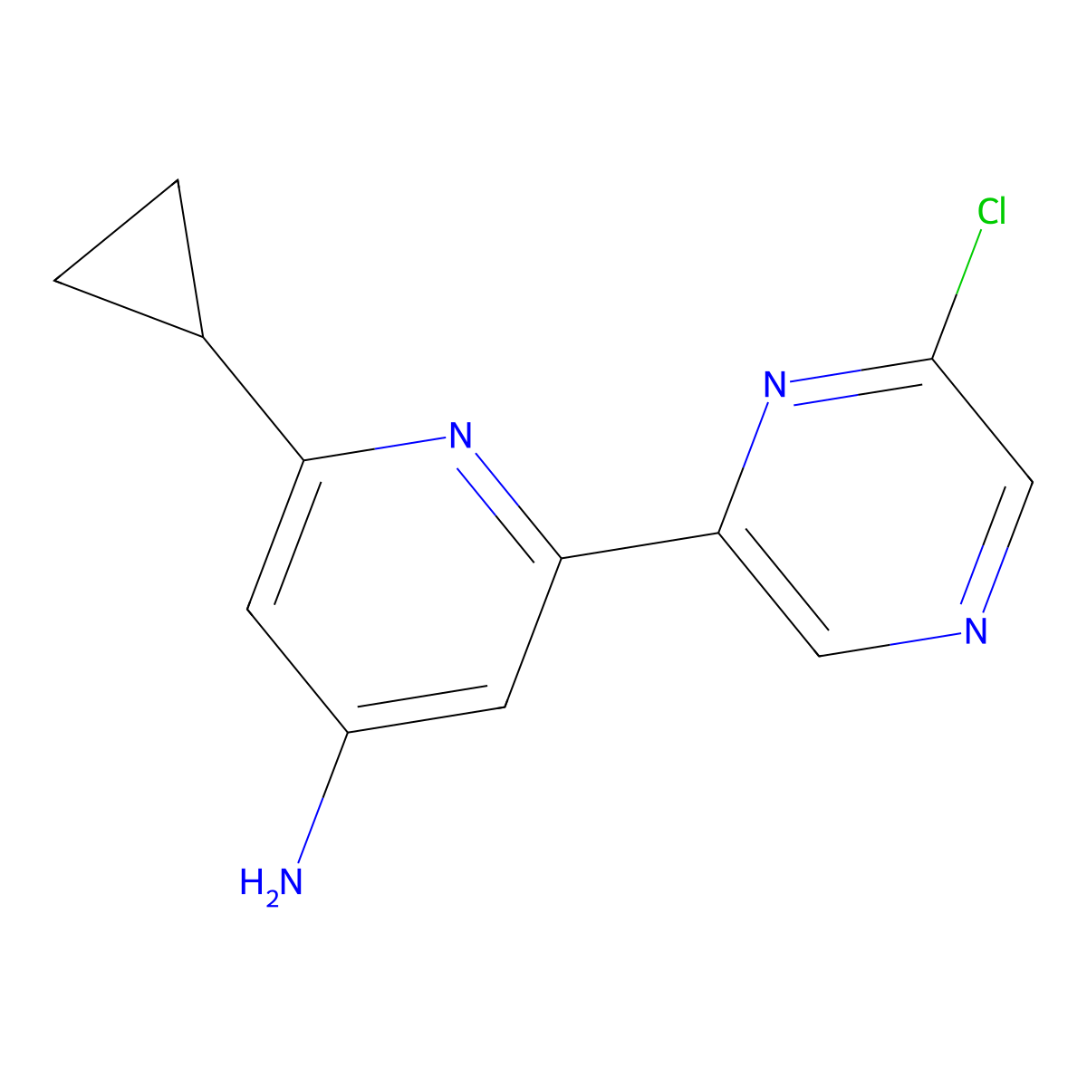 6-Chloro-2-(4'-amino-6'-cyclopropyl-2'-pyridyl)pyrazine molecular structure, CAS 1185319-55-4