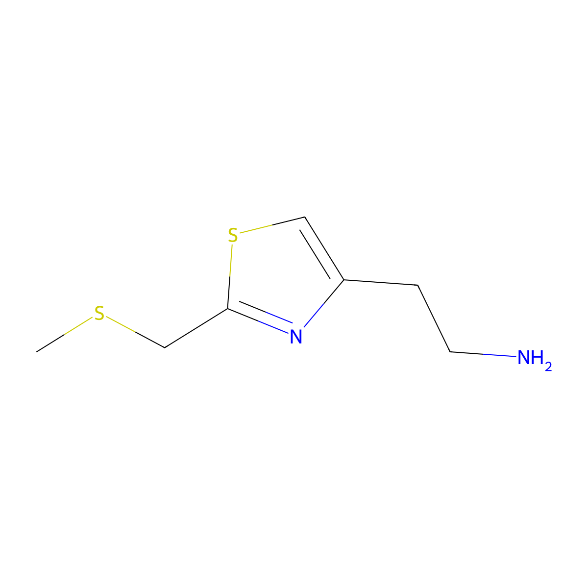 (2-(2-((Methylthio)methyl)-1,3-thiazol-4-yl)ethyl)amine molecular structure, CAS 1185320-29-9