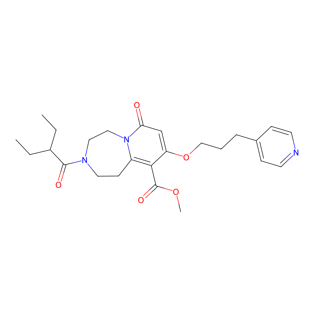 Methyl 3-(2-ethyl-1-oxobutyl)-1,2,3,4,5,7-hexahydro-7-oxo-9-[3-(4-pyridinyl)propoxy]pyrido[1,2-d][1,4]diazepine-10-carboxylate molecular structure, CAS 1185324-03-1