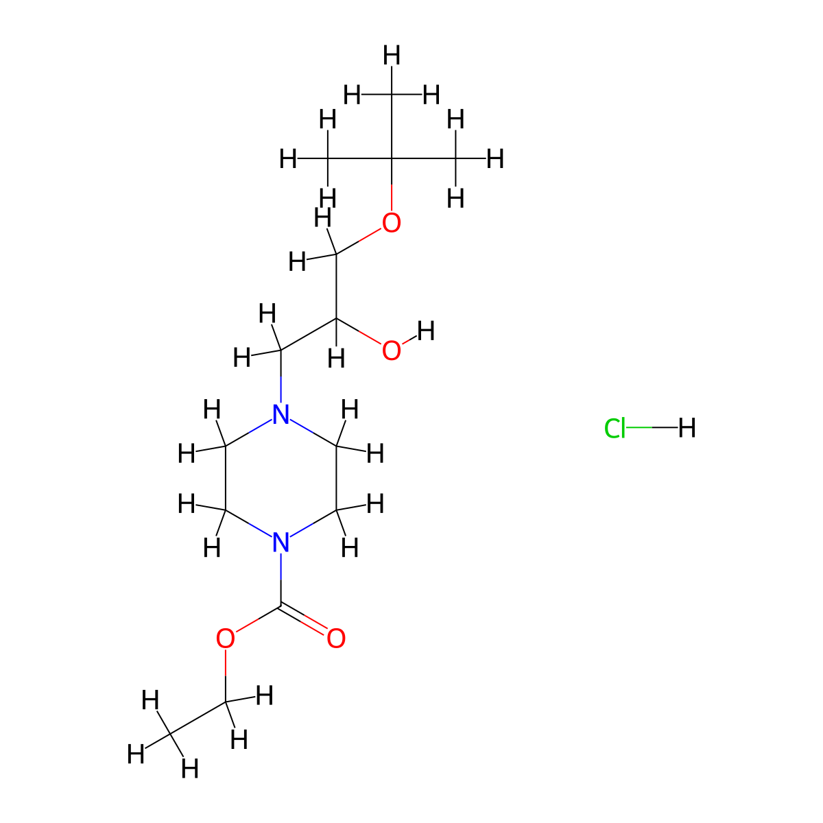 Ethyl 4-(3-(tert-butoxy)-2-hydroxypropyl)piperazine-1-carboxylate hydrochloride molecular structure, CAS 1185325-82-9