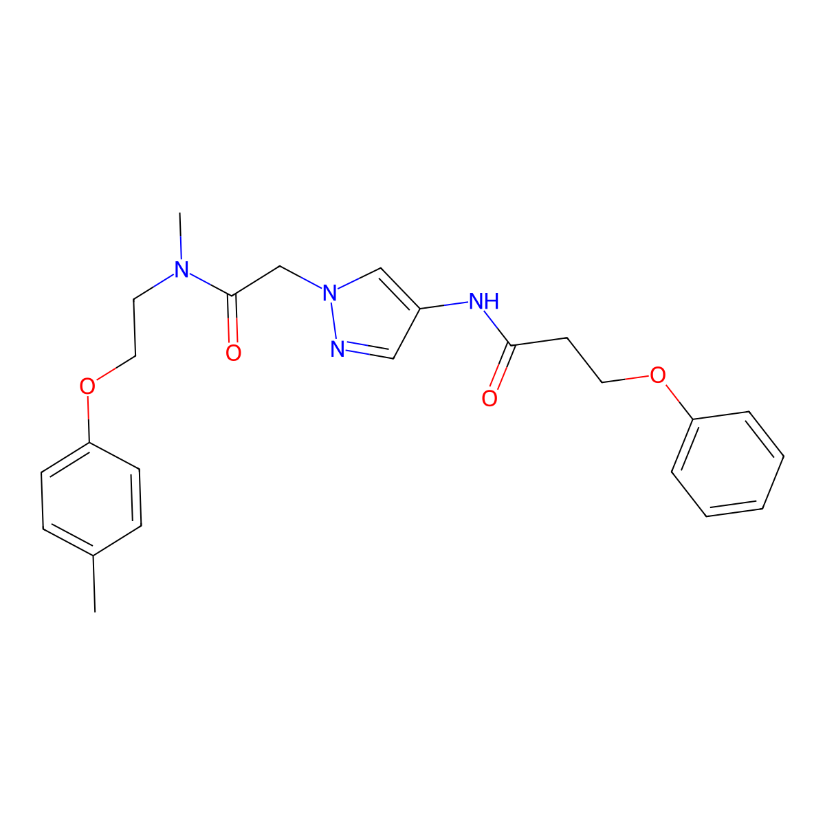 N-(1-((methyl(2-(4-methylphenoxy)ethyl)carbamoyl)methyl)-1H-pyrazol-4-yl)-3-phenoxypropanamide molecular structure, CAS 1185329-96-7