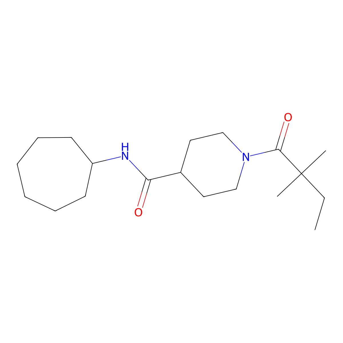 N-cycloheptyl-1-(2,2-dimethylbutanoyl)piperidine-4-carboxamide molecular structure, CAS 1185334-21-7