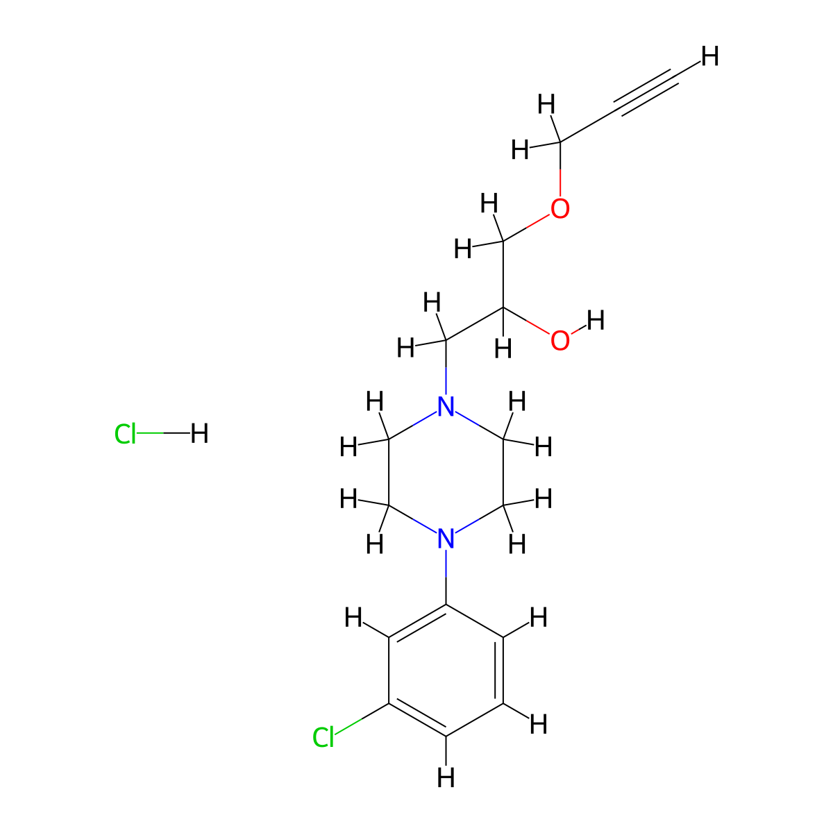 1-(4-(3-Chlorophenyl)piperazin-1-yl)-3-(prop-2-yn-1-yloxy)propan-2-ol hydrochloride molecular structure, CAS 1185340-07-1