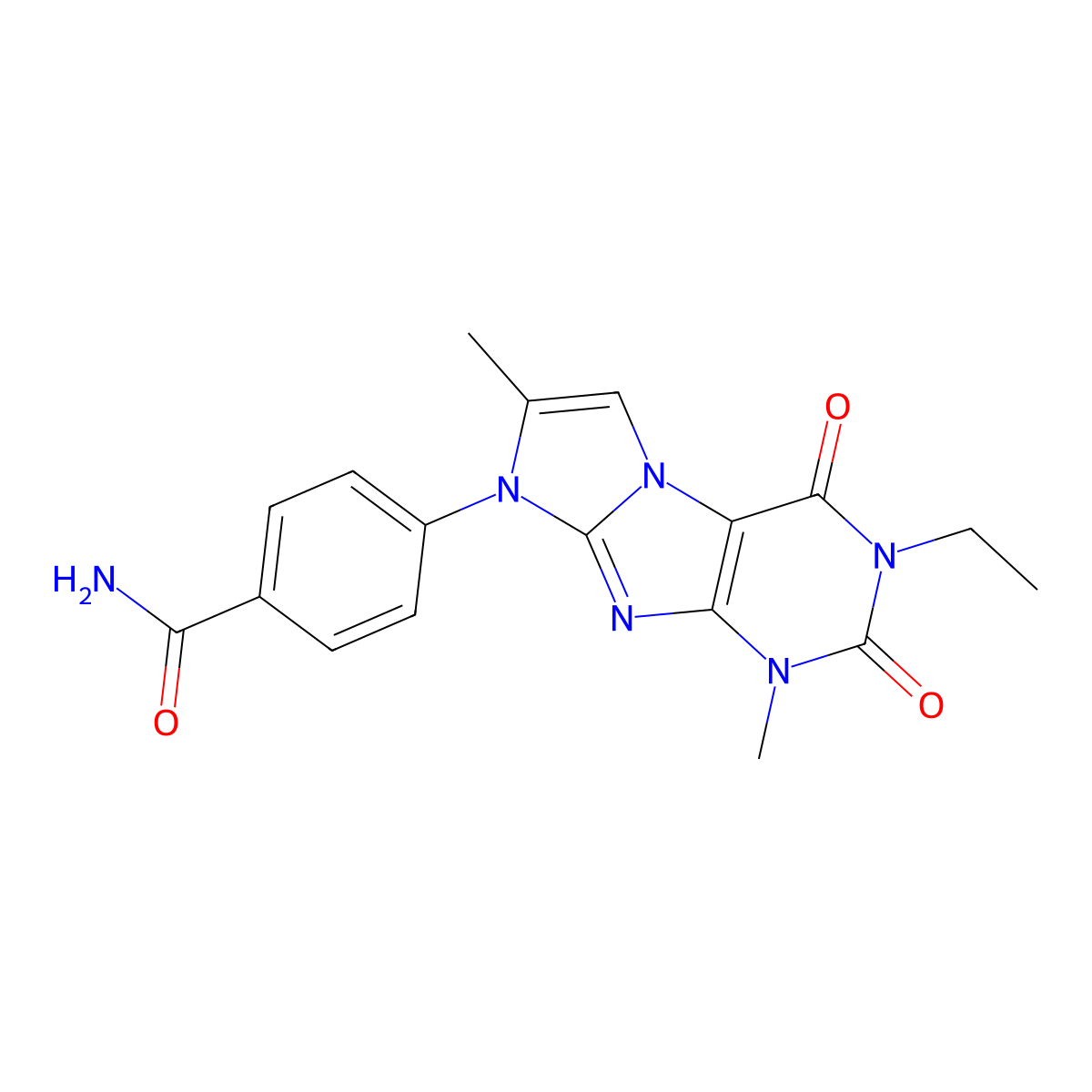 4-(3-Ethyl-1,7-dimethyl-2,4-dioxo-1,3,5-trihydro-4-imidazolino[1,2-h]purin-8-y l)benzamide molecular structure, CAS 1185343-17-2