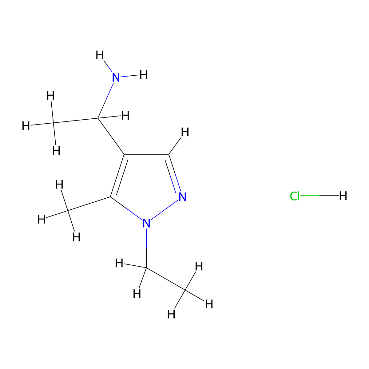1-(1-Ethyl-5-methyl-1H-pyrazol-4-yl)ethanamine hydrochloride molecular structure, CAS 1185345-27-0
