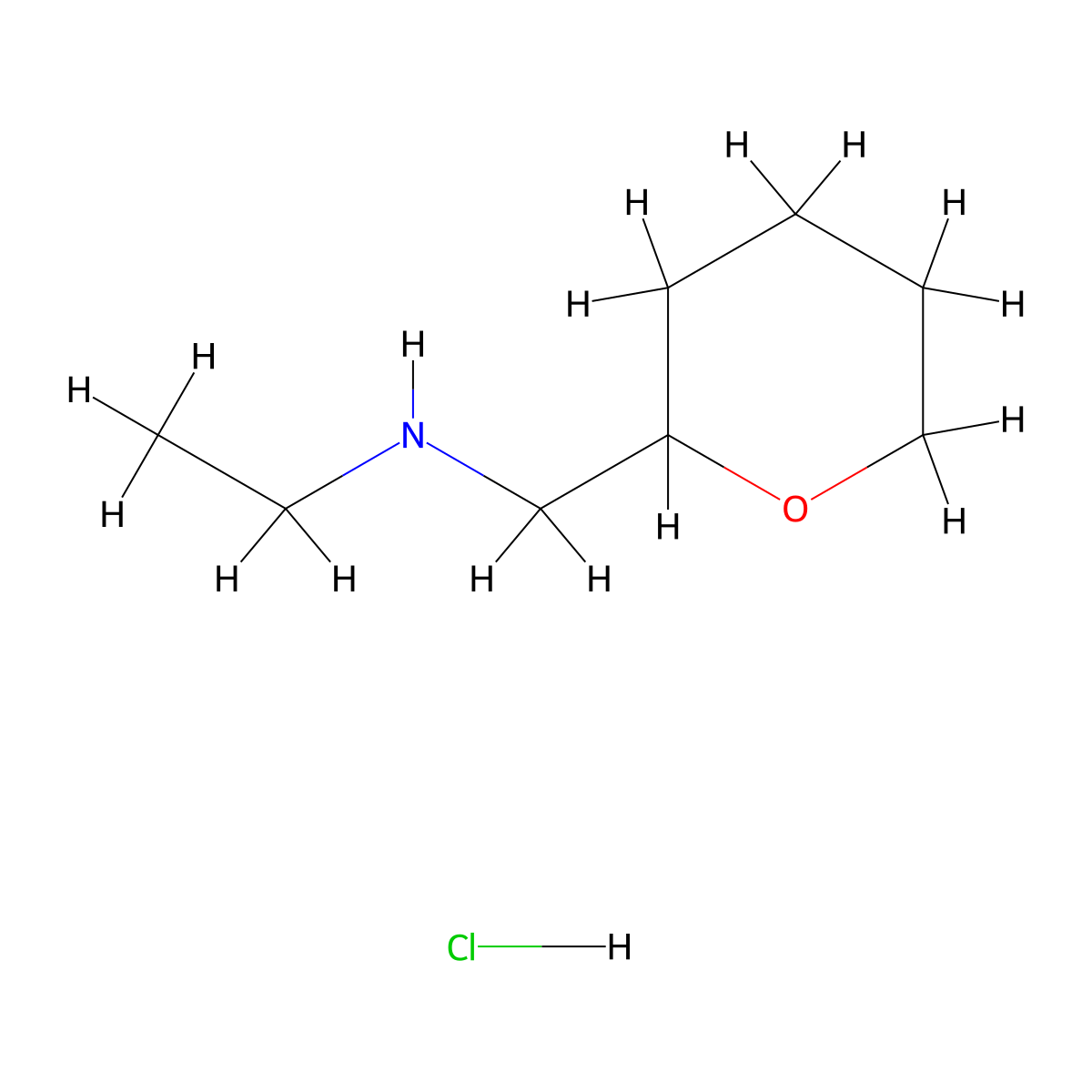 N-(Tetrahydro-2H-pyran-2-ylmethyl)ethanamine hydrochloride molecular structure, CAS 1185346-17-1