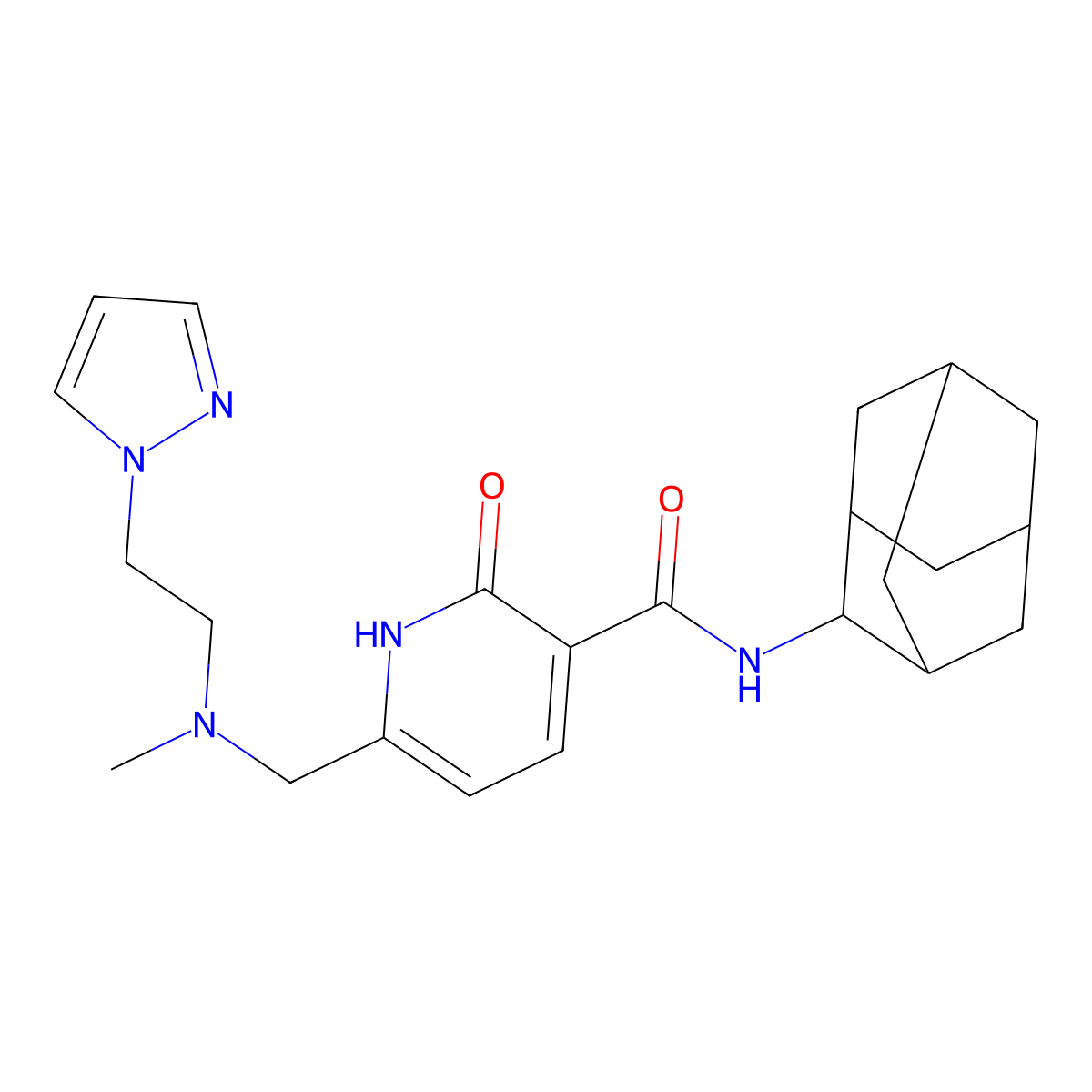 N-(2-adamantyl)-6-[[methyl(2-pyrazol-1-ylethyl)amino]methyl]-2-oxo-1H-pyridine-3-carboxamide molecular structure, CAS 1185347-05-0