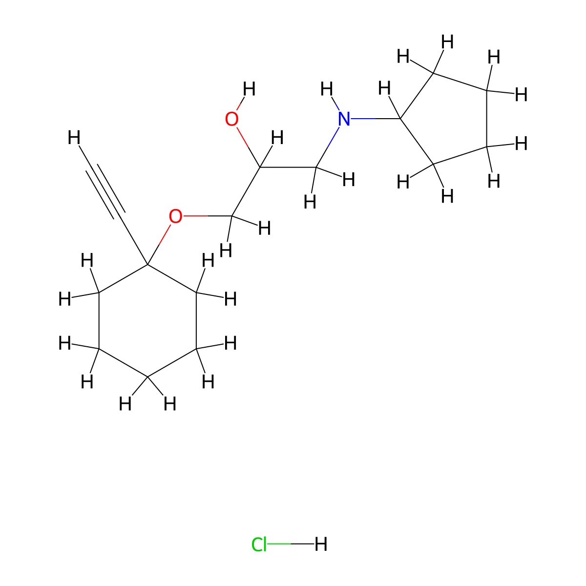 1-(Cyclopentylamino)-3-((1-ethynylcyclohexyl)oxy)propan-2-ol hydrochloride molecular structure, CAS 1185347-78-7