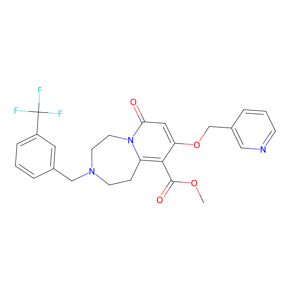 Methyl 1,2,3,4,5,7-hexahydro-7-oxo-9-(3-pyridinylmethoxy)-3-[[3-(trifluoromethyl)phenyl]methyl]pyrido[1,2-d][1,4]diazepine-10-carboxylate molecular structure, CAS 1185353-34-7