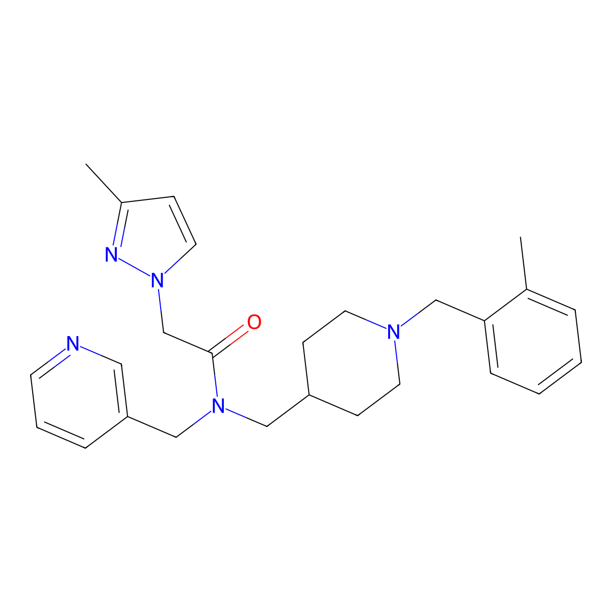 3-Methyl-N-[[1-[(2-methylphenyl)methyl]-4-piperidinyl]methyl]-N-(3-pyridinylmethyl)-1H-pyrazole-1-acetamide molecular structure, CAS 1185356-94-8