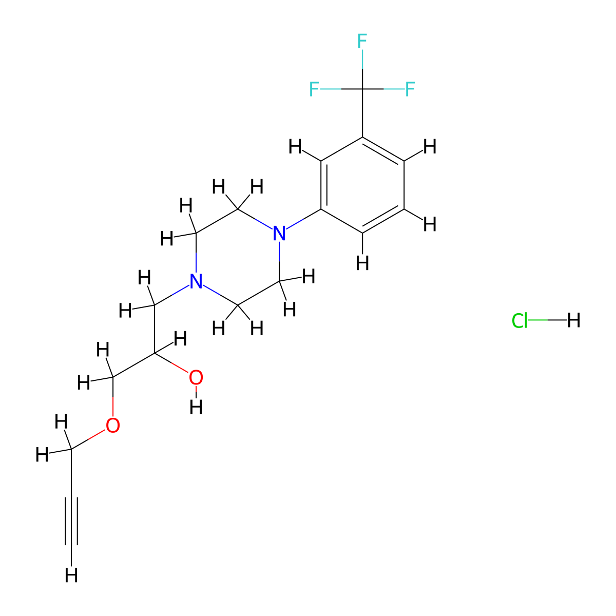 1-(Prop-2-yn-1-yloxy)-3-(4-(3-(trifluoromethyl)phenyl)piperazin-1-yl)propan-2-ol hydrochloride molecular structure, CAS 1185364-15-1