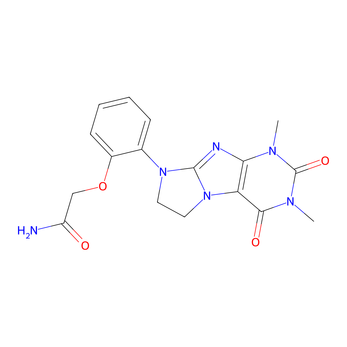 2-[2-(1,3-Dimethyl-2,4-dioxo-1,3,5-trihydroimidazolidino[1,2-h]purin-8-yl)phen oxy]acetamide molecular structure, CAS 1185364-40-2