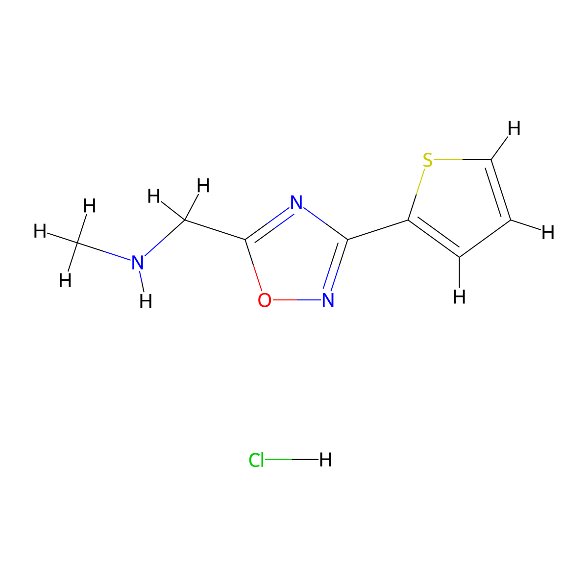 Methyl({[3-(thiophen-2-yl)-1,2,4-oxadiazol-5-yl]methyl})amine hydrochloride molecular structure, CAS 1185365-43-8