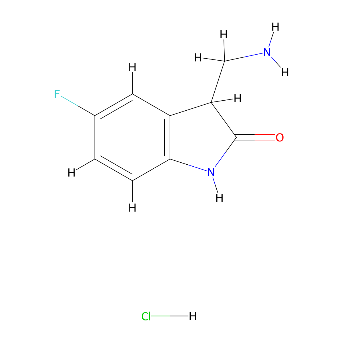 3-(Aminomethyl)-5-fluoroindolin-2-one hydrochloride molecular structure, CAS 1185369-69-0