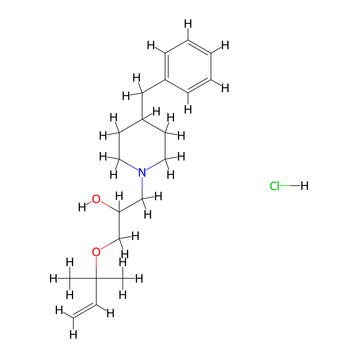 1-(4-Benzylpiperidin-1-yl)-3-((2-methylbut-3-en-2-yl)oxy)propan-2-ol hydrochloride molecular structure, CAS 1185369-70-3