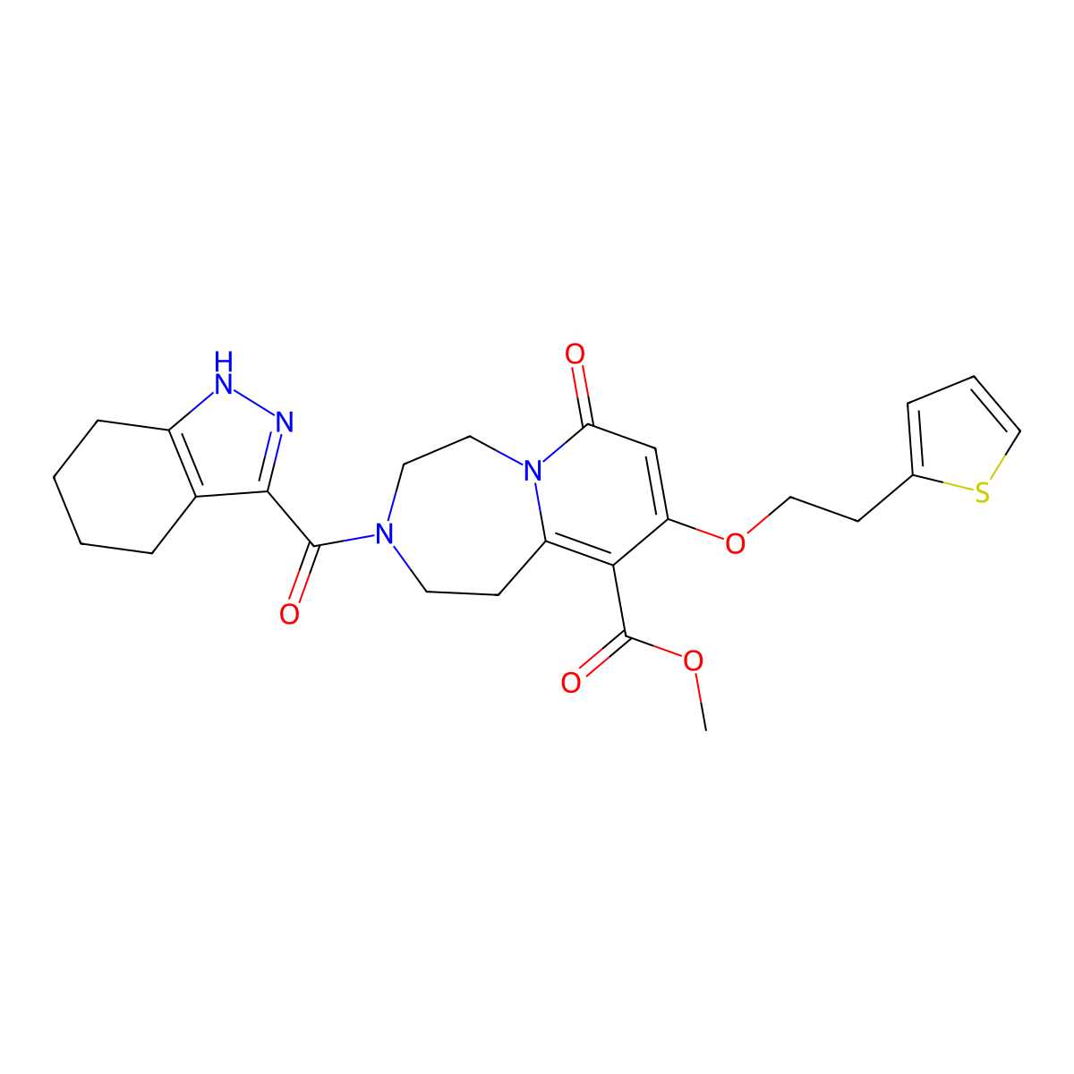 Methyl 1,2,3,4,5,7-hexahydro-7-oxo-3-[(4,5,6,7-tetrahydro-2H-indazol-3-yl)carbonyl]-9-[2-(2-thienyl)ethoxy]pyrido[1,2-d][1,4]diazepine-10-carboxylate molecular structure, CAS 1185371-65-6