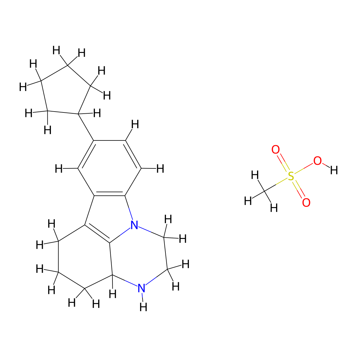 8-cyclopentyl-2,3,3a,4,5,6-hexahydro-1H-pyrazino[3,2,1-jk]carbazole methanesulfonate molecular structure, CAS 1185372-67-1