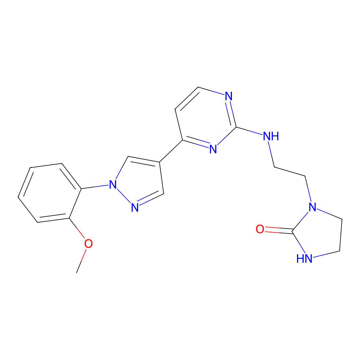 1-(2-((4-(1-(2-Methoxyphenyl)-1H-pyrazol-4-yl)pyrimidin-2-yl)amino)ethyl)imidazolidin-2-one molecular structure, CAS 1185375-83-0
