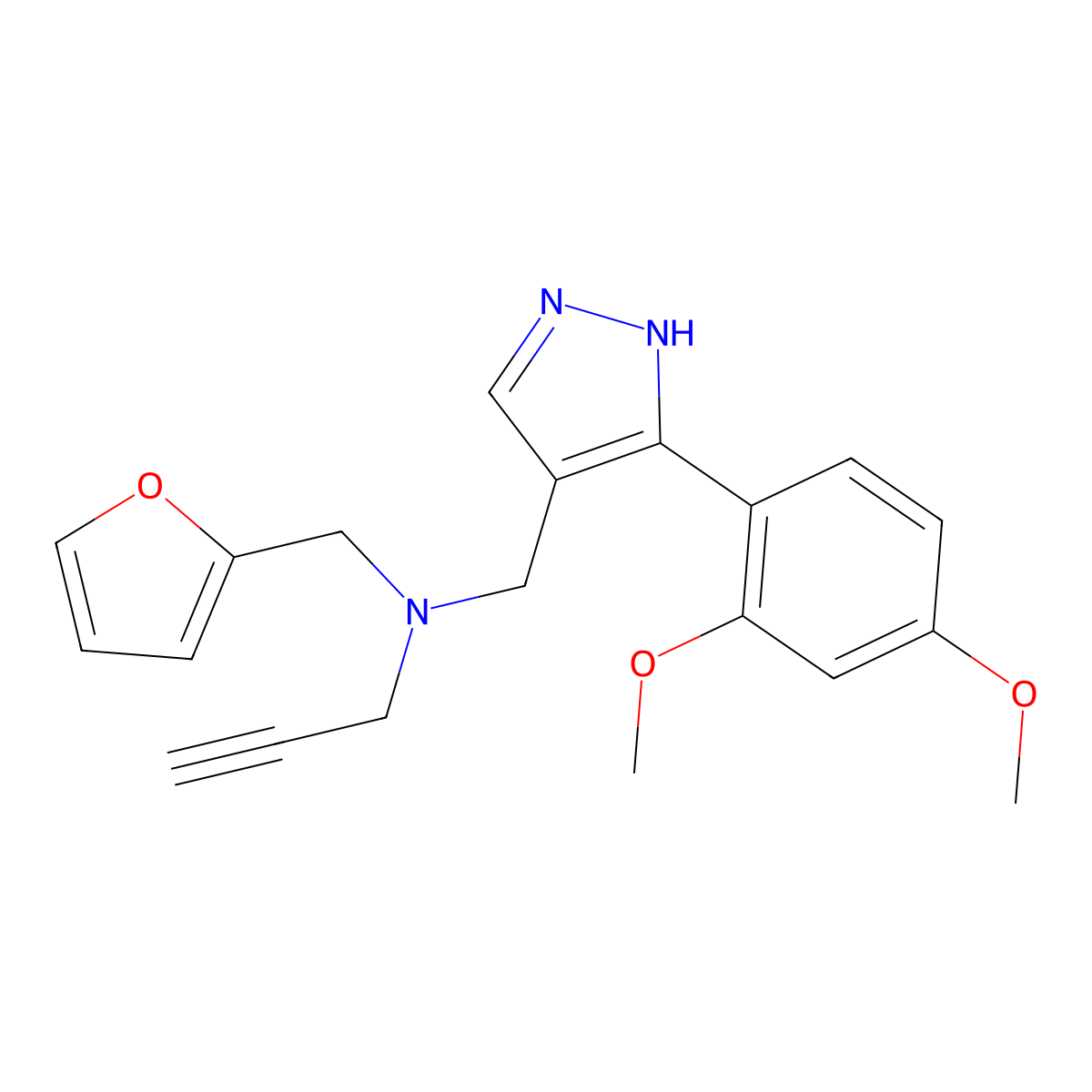 3-(2,4-Dimethoxyphenyl)-N-(2-furanylmethyl)-N-2-propyn-1-yl-1H-pyrazole-4-methanamine molecular structure, CAS 1185377-39-2