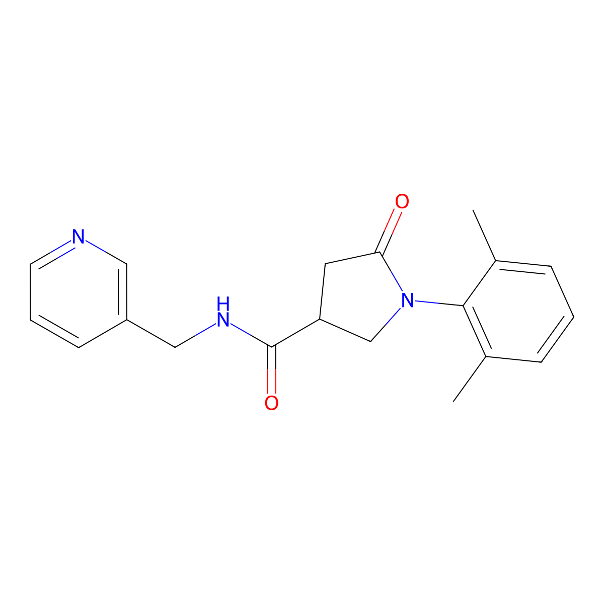1-(2,6-dimethylphenyl)-5-oxo-N-(pyridin-3-ylmethyl)pyrrolidine-3-carboxamide molecular structure, CAS 1185384-55-7