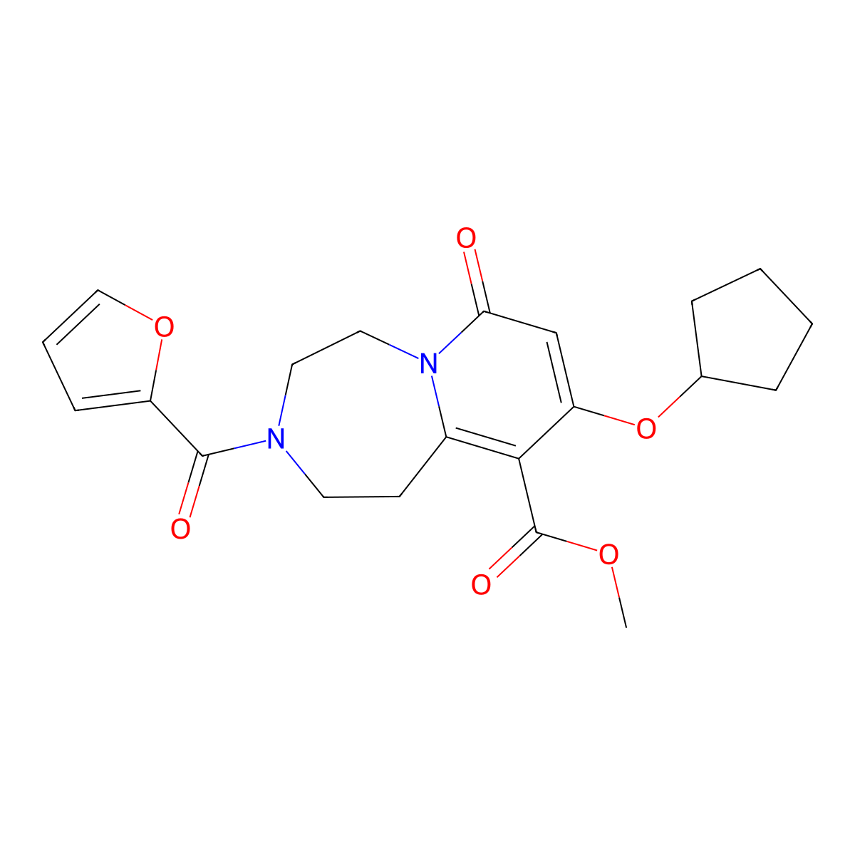 Methyl 9-(cyclopentyloxy)-3-(2-furanylcarbonyl)-1,2,3,4,5,7-hexahydro-7-oxopyrido[1,2-d][1,4]diazepine-10-carboxylate molecular structure, CAS 1185386-17-7