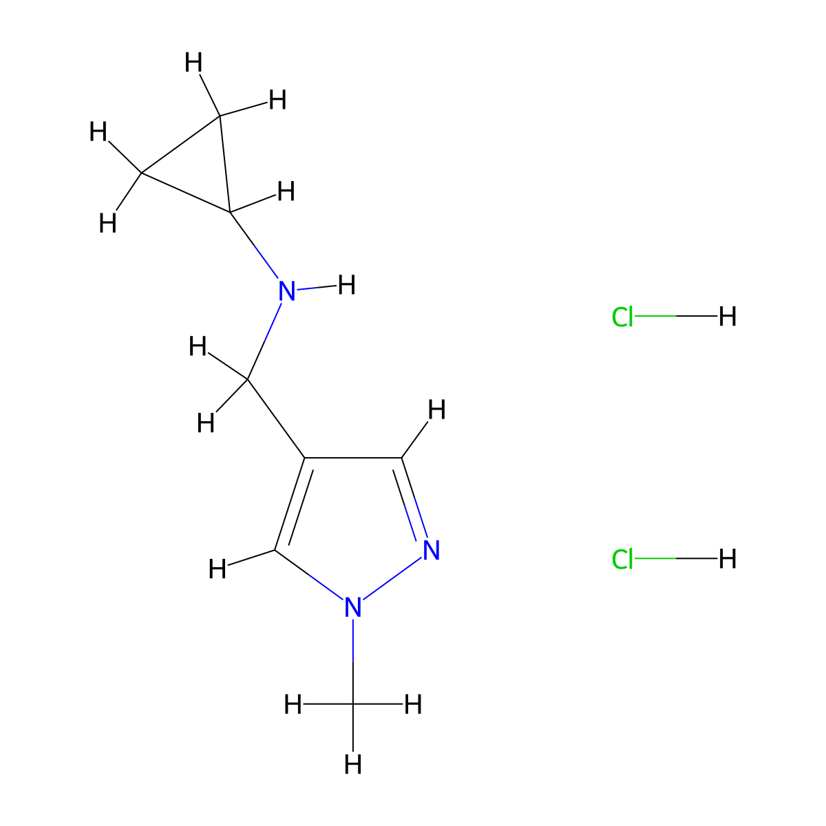 N-((1-methyl-1H-pyrazol-4-yl)methyl)cyclopropanamine dihydrochloride molecular structure, CAS 1185394-34-6