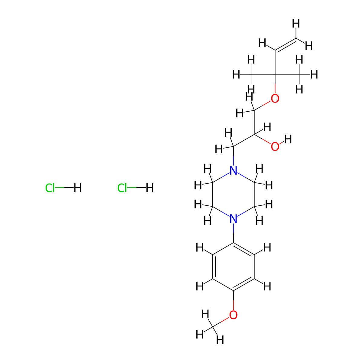 1-(4-(4-Methoxyphenyl)piperazin-1-yl)-3-((2-methylbut-3-en-2-yl)oxy)propan-2-ol dihydrochloride molecular structure, CAS 1185395-83-8