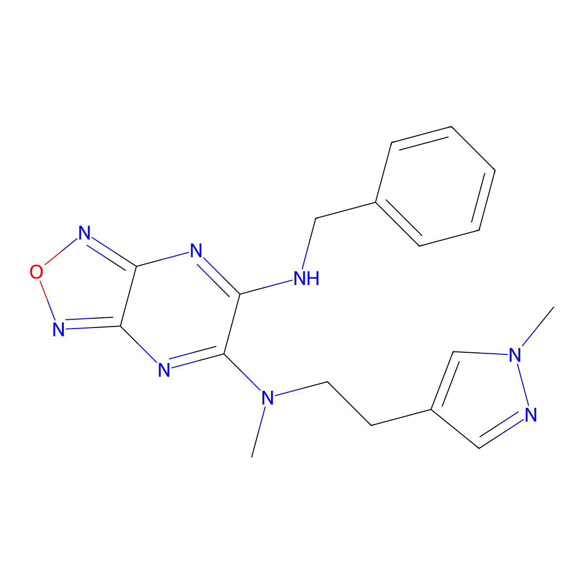 N'-benzyl-N-methyl-N-[2-(1-methyl-1H-pyrazol-4-yl)ethyl][1,2,5]oxadiazolo[3,4-b]pyrazine-5,6-diamine molecular structure, CAS 1185397-77-6