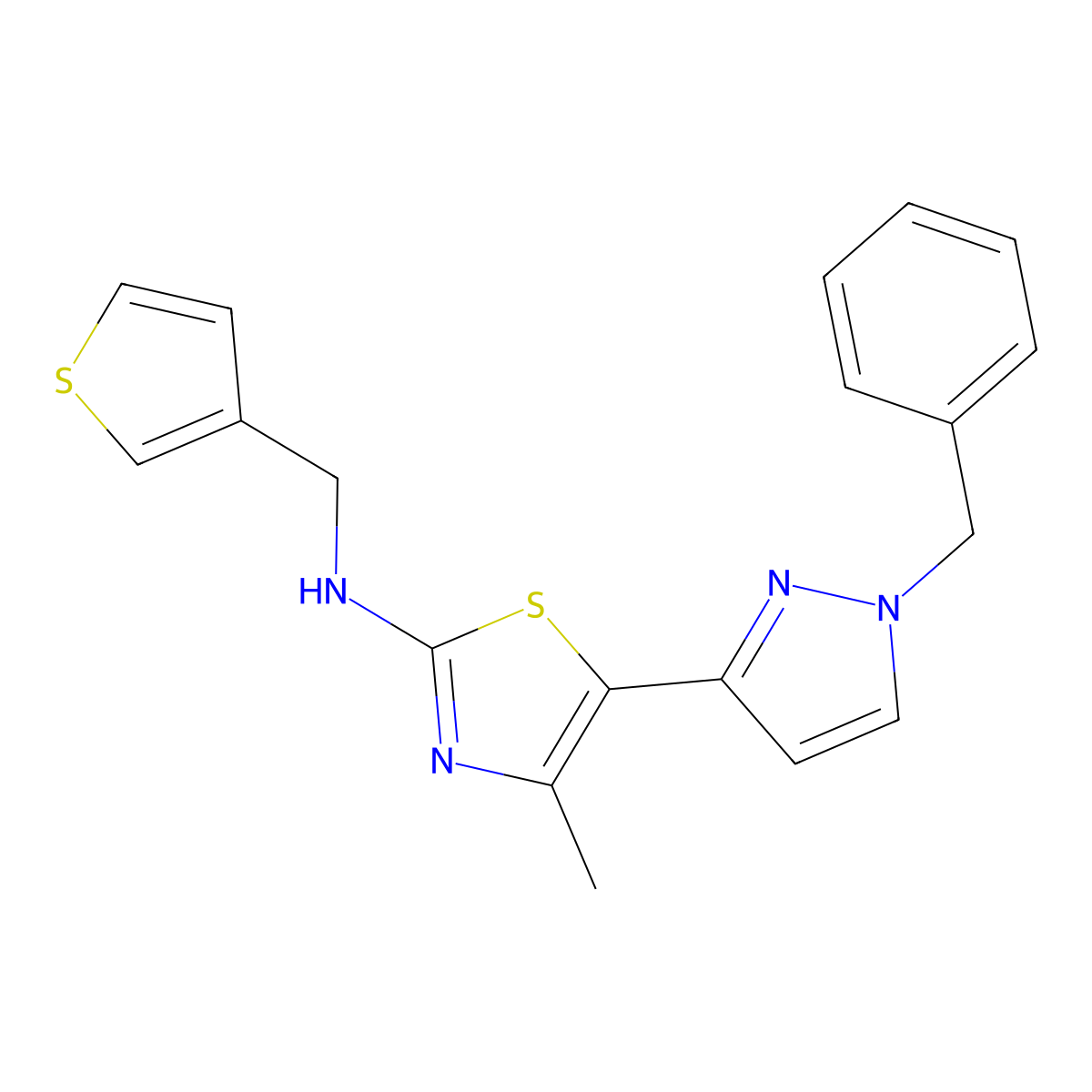 5-(1-benzylpyrazol-3-yl)-4-methyl-N-(thiophen-3-ylmethyl)-1,3-thiazol-2-amine molecular structure, CAS 1185399-20-5