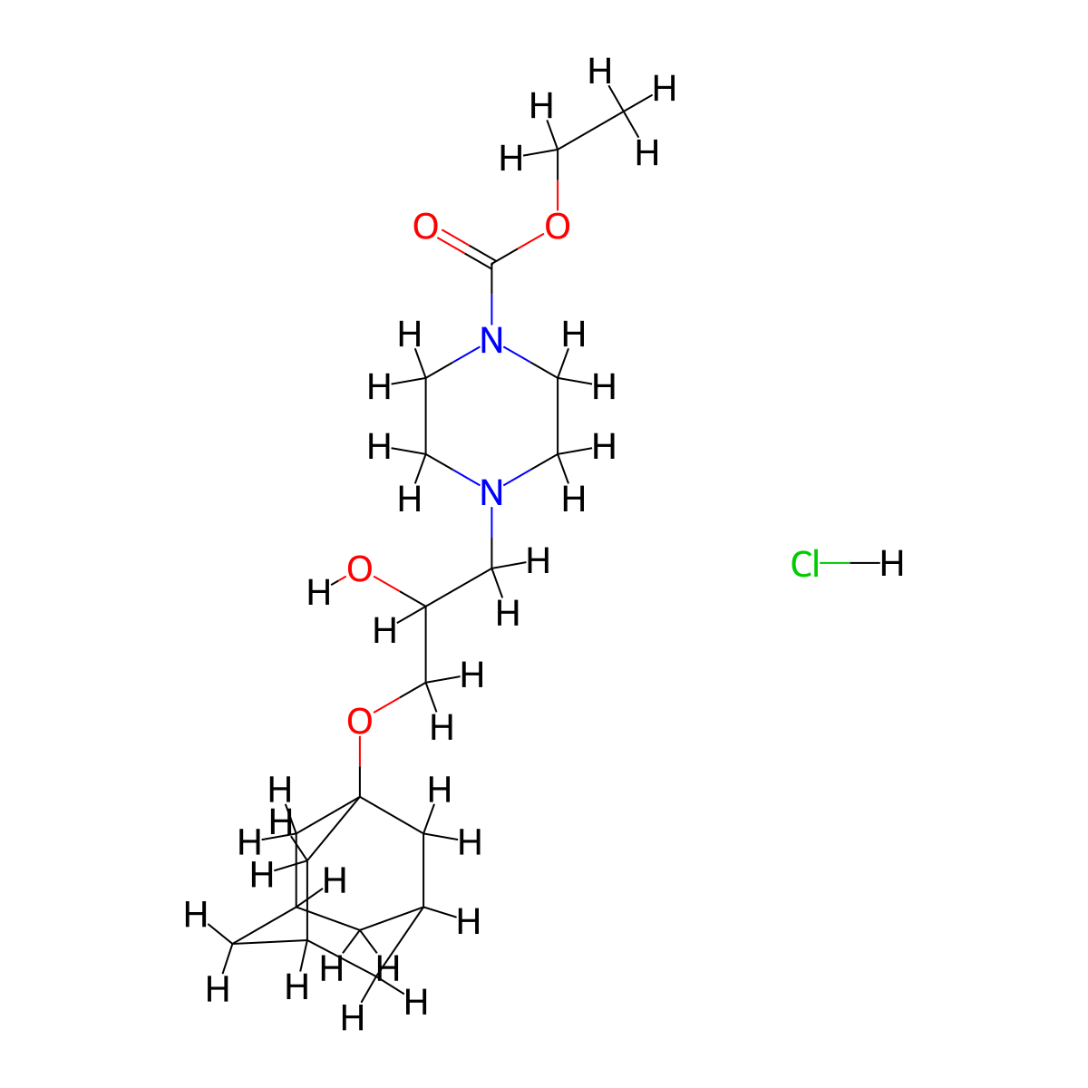Ethyl 4-[3-(adamantan-1-yloxy)-2-hydroxypropyl]piperazine-1-carboxylate hydrochloride molecular structure, CAS 1185400-41-2