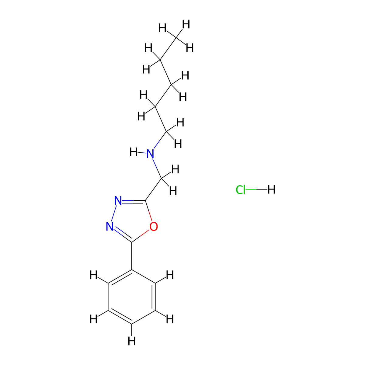Pentyl-(5-phenyl-[1,3,4]oxadiazol-2-ylmethyl)-amine hydrochloride molecular structure, CAS 1185403-96-6