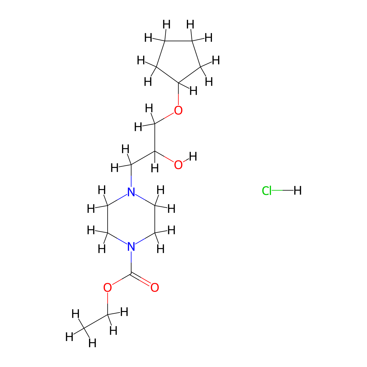 Ethyl 4-[3-(cyclopentyloxy)-2-hydroxypropyl]piperazine-1-carboxylate hydrochloride molecular structure, CAS 1185408-95-0