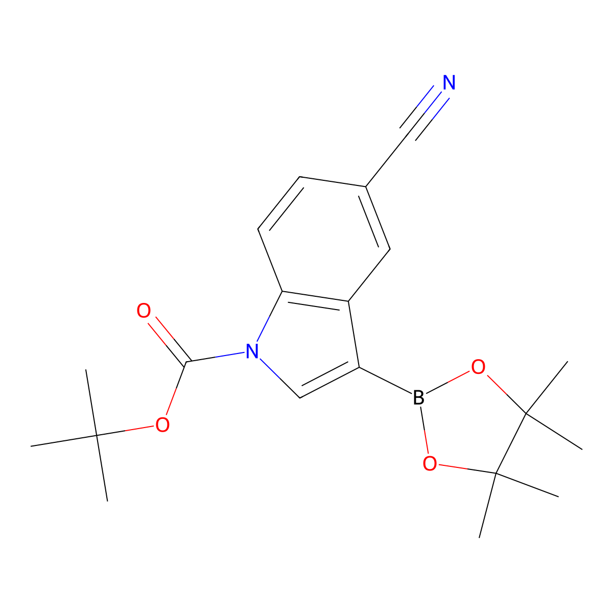 1-Boc-5-cyanoindole-3-boronic acid, pinacol ester molecular structure, CAS 1185427-07-9