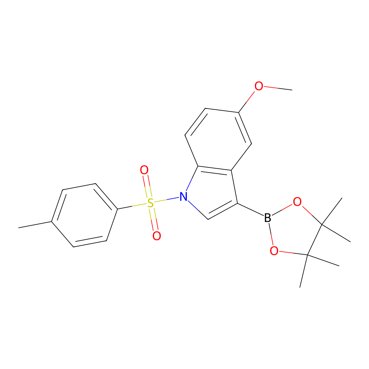 5-methoxy-3-(4,4,5,5-tetramethyl-1,3,2-dioxaborolan-2-yl)-1-tosyl-1H-indole molecular structure, CAS 1185427-08-0