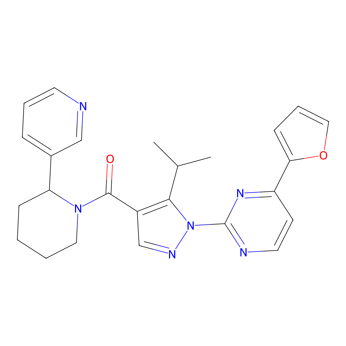 4-(2-furyl)-2-(5-isopropyl-4-{[2-(3-pyridinyl)-1-piperidinyl]carbonyl}-1H-pyrazol-1-yl)pyrimidine molecular structure, CAS 1185429-28-0
