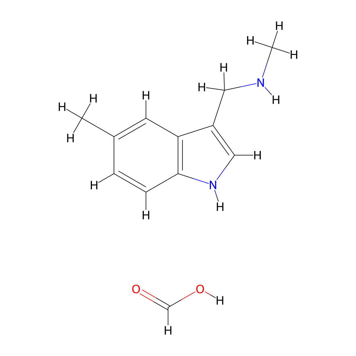 N-Methyl-1-(5-methyl-1H-indol-3-yl)methanamine formate molecular structure, CAS 1185435-02-2