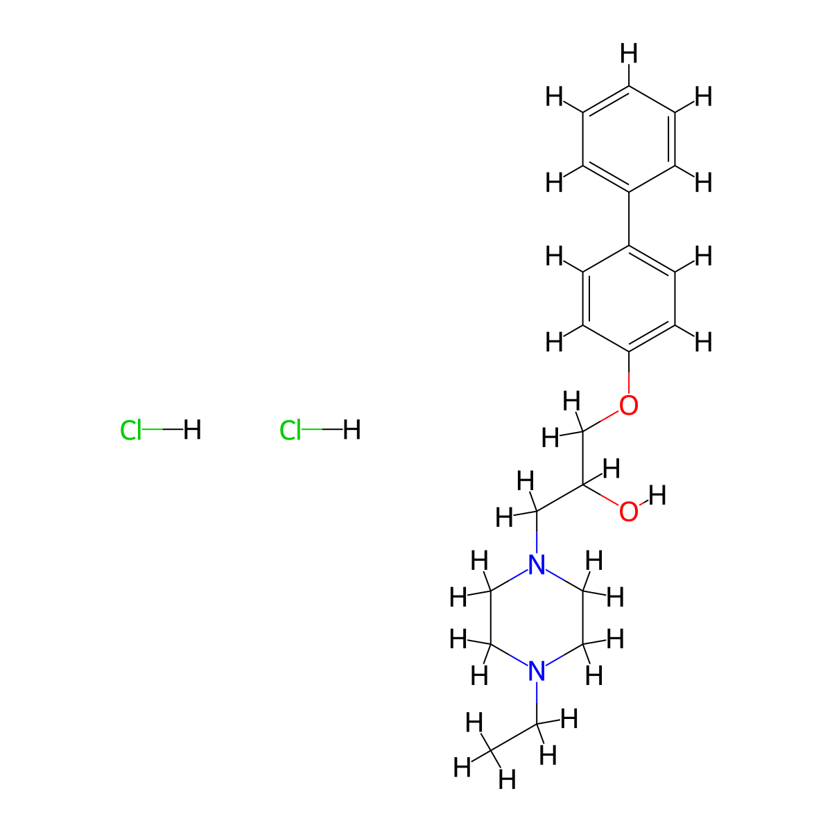 1-([1,1'-Biphenyl]-4-yloxy)-3-(4-ethylpiperazin-1-yl)propan-2-ol dihydrochloride molecular structure, CAS 1185447-96-4
