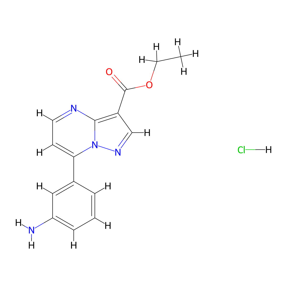 Ethyl 7-(3-aminophenyl)pyrazolo[1,5-a]pyrimidine-3-carboxylate hydrochloride molecular structure, CAS 1185449-65-3