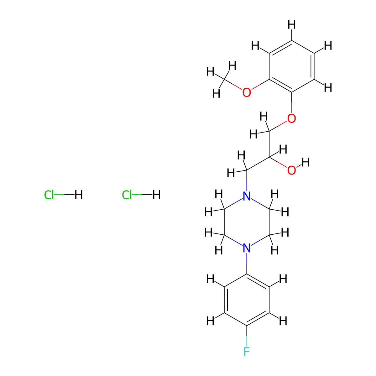1-[4-(4-Fluorophenyl)piperazin-1-yl]-3-(2-methoxyphenoxy)propan-2-ol dihydrochloride molecular structure, CAS 1185452-72-5