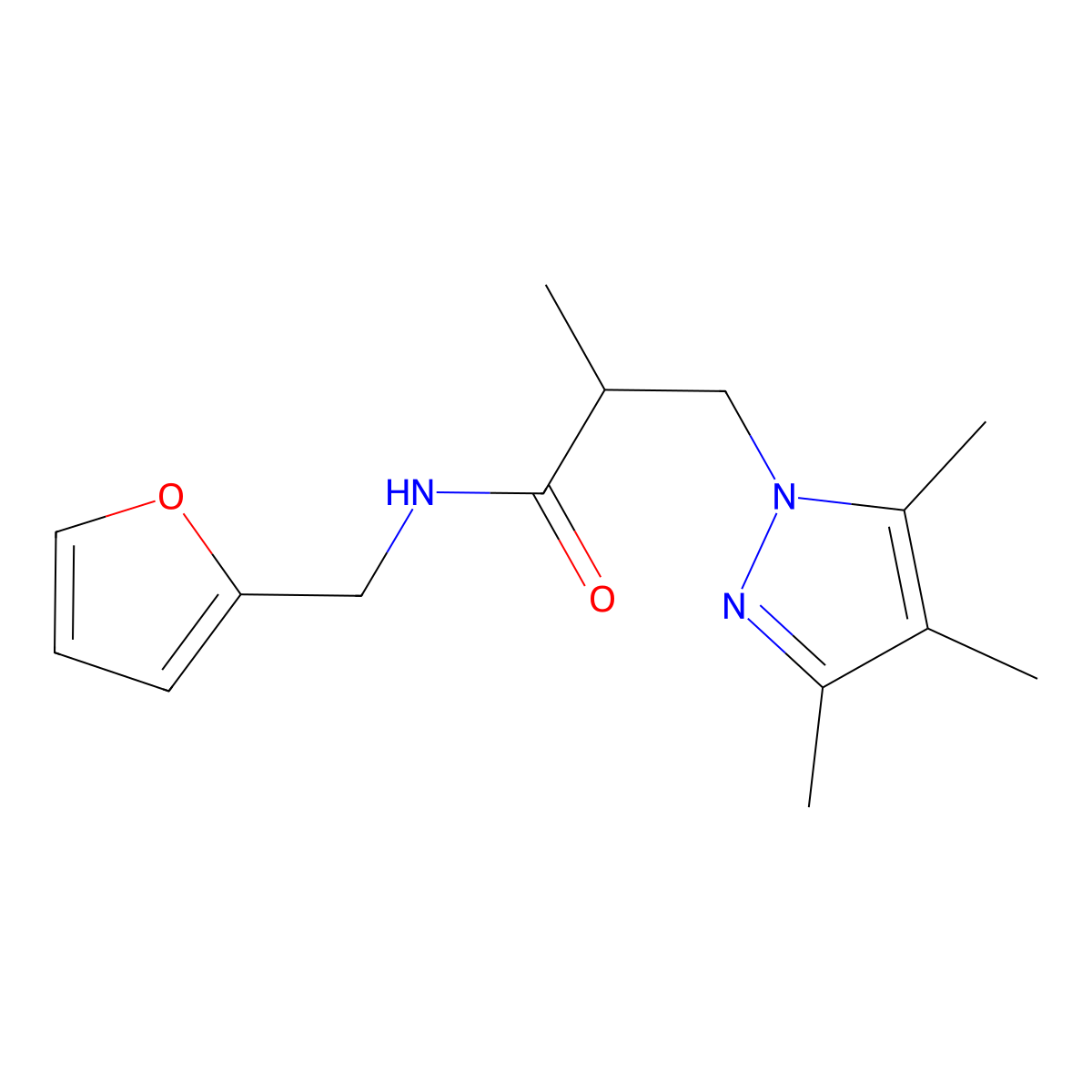 N-(Furan-2-ylmethyl)-2-methyl-3-(3,4,5-trimethylpyrazol-1-yl)propanamide molecular structure, CAS 1185460-16-5