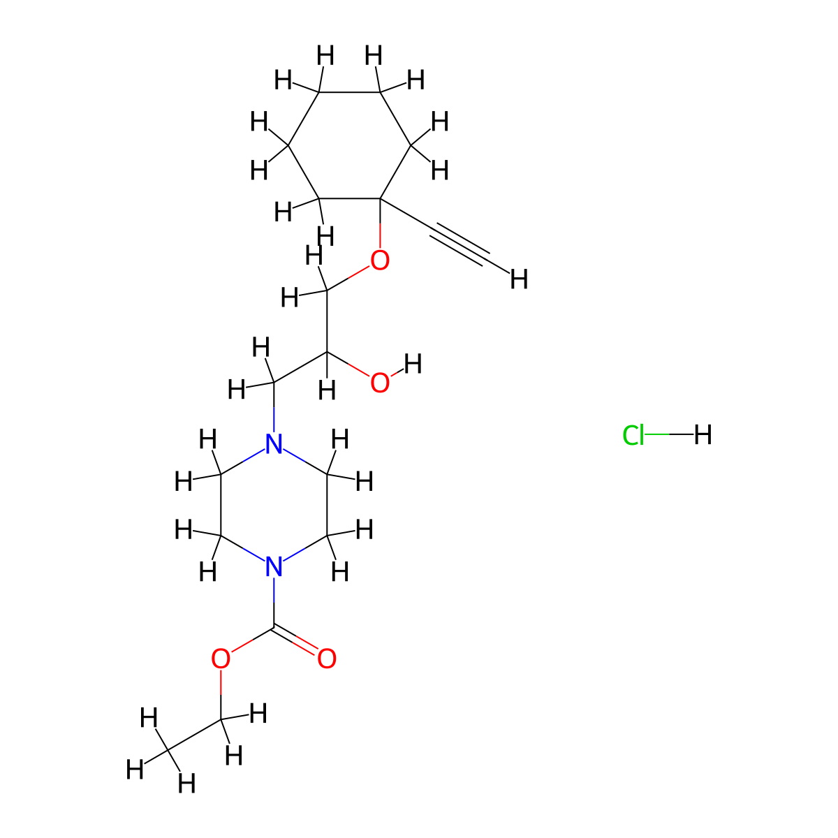 Ethyl 4-{3-[(1-ethynylcyclohexyl)oxy]-2-hydroxypropyl}piperazine-1-carboxylate hydrochloride molecular structure, CAS 1185462-26-3