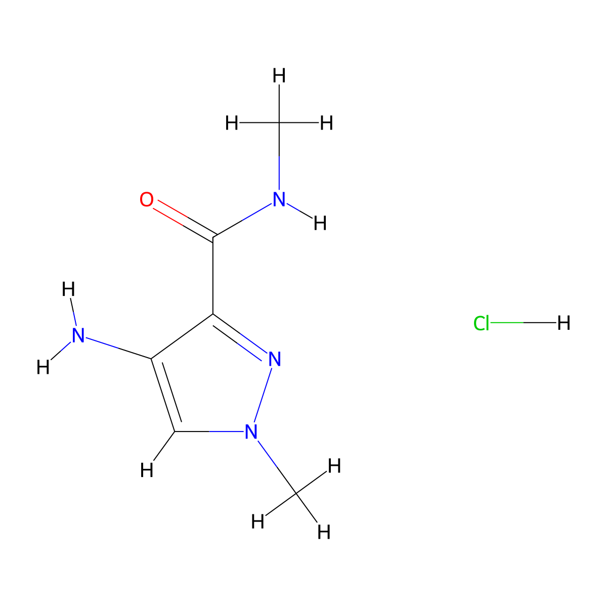 4-amino-N,1-dimethyl-1H-pyrazole-3-carboxamide hydrochloride molecular structure, CAS 1185469-35-5
