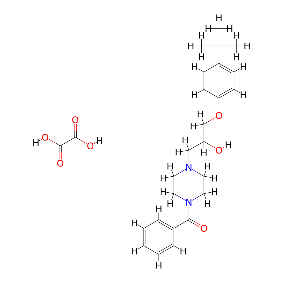 (4-(3-(4-(Tert-butyl)phenoxy)-2-hydroxypropyl)piperazin-1-yl)(phenyl)methanone oxalate molecular structure, CAS 1185470-05-6