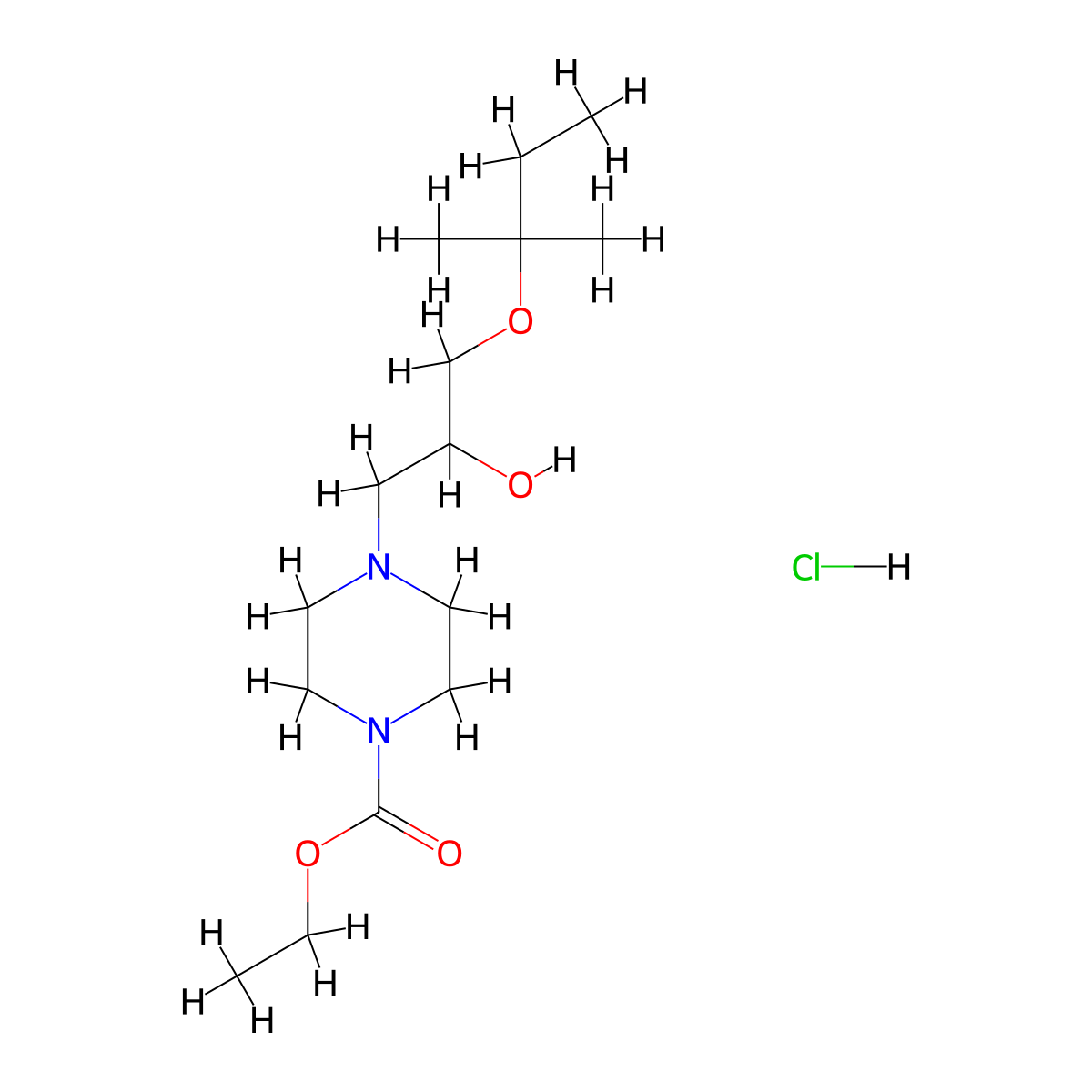 Ethyl 4-(2-hydroxy-3-(tert-pentyloxy)propyl)piperazine-1-carboxylate hydrochloride molecular structure, CAS 1185480-10-7