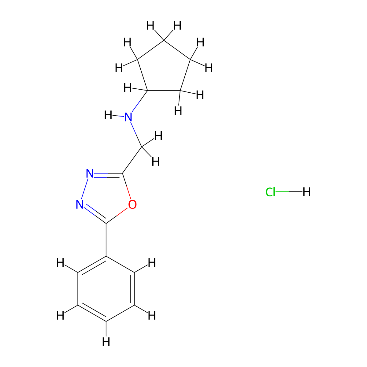 N-[(5-phenyl-1,3,4-oxadiazol-2-yl)methyl]cyclopentanamine hydrochloride molecular structure, CAS 1185480-48-1
