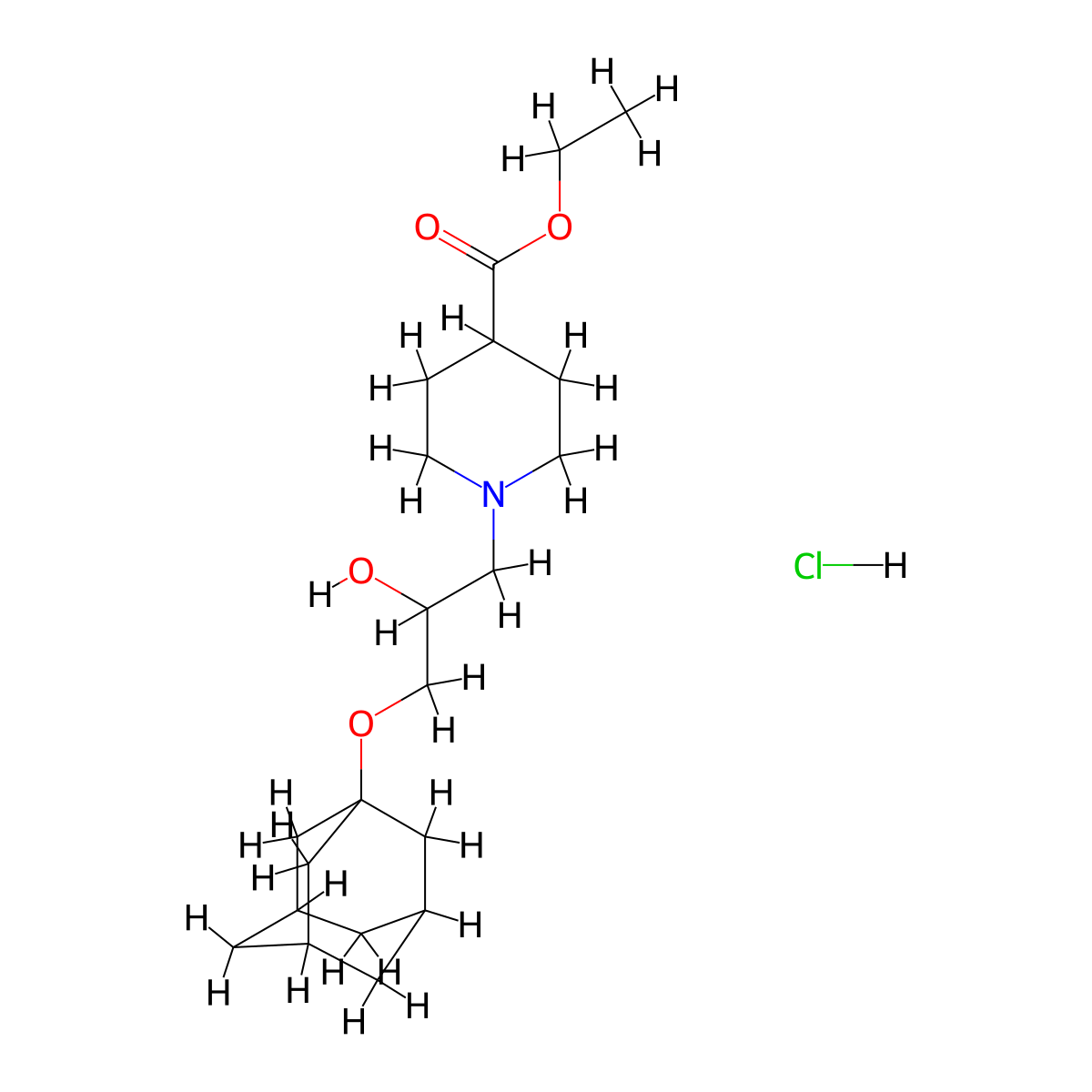 Ethyl 1-[3-(adamantan-1-yloxy)-2-hydroxypropyl]piperidine-4-carboxylate hydrochloride molecular structure, CAS 1185481-52-0