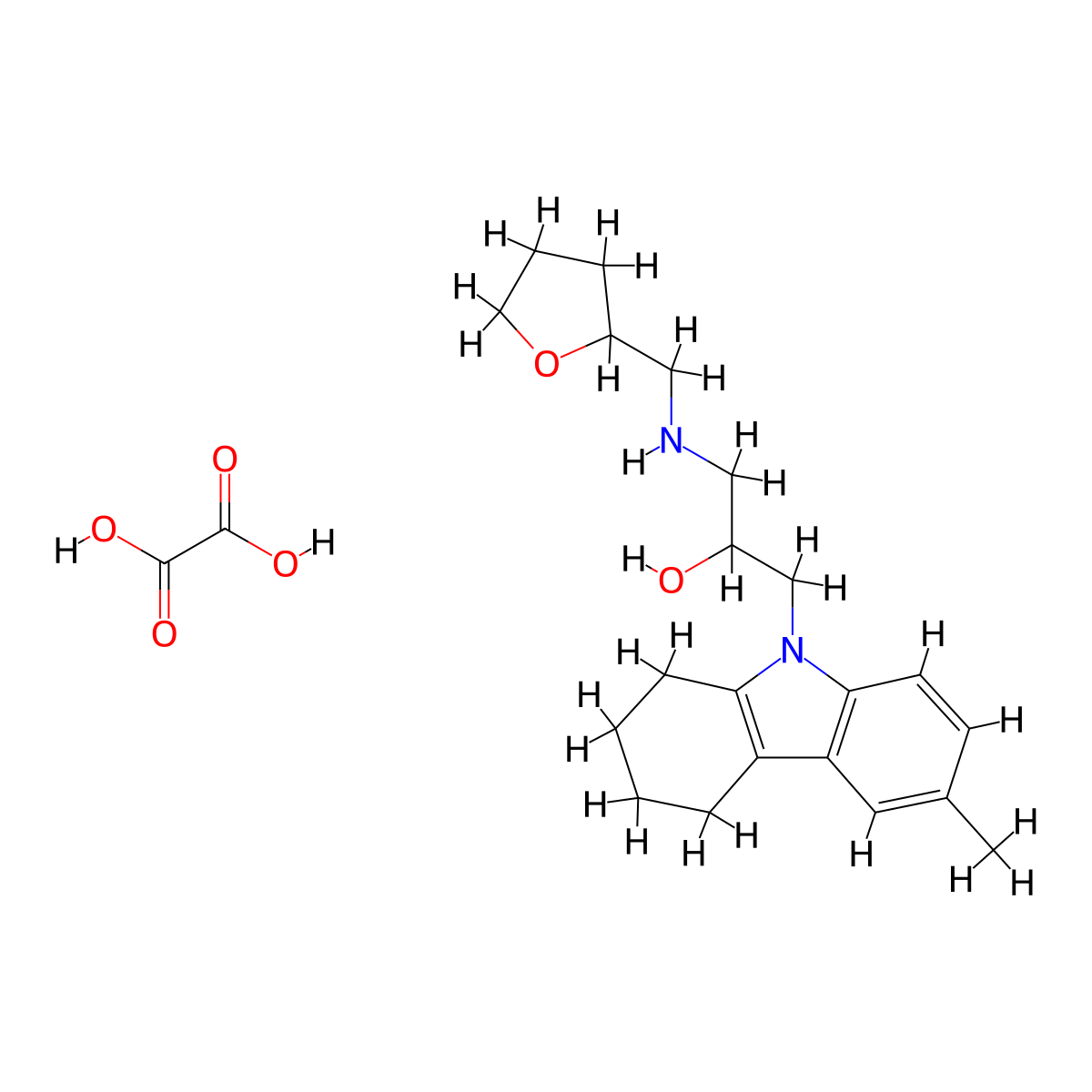1-(6-methyl-3,4-dihydro-1H-carbazol-9(2H)-yl)-3-(((tetrahydrofuran-2-yl)methyl)amino)propan-2-ol oxalate molecular structure, CAS 1185492-32-3